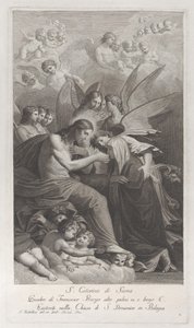 Christus geeft de Heilige Hostie aan de knielende Sint Catharina van Siena... door Giuliano Traballesi