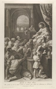 Sint Job zittend rechts ontvangt de geschenken van het volk, ca. 1760-1800 door Giuliano Traballesi