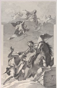 Sint Martinus, te paard, geeft zijn mantel aan een bedelaar door Giuliano Traballesi