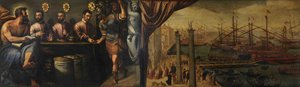 Sint Marcus helpt drie Magistraten bij het rekruteren van de militie voor de vloot, ca 1586 door Giulio Angolo del Moro