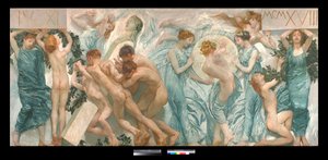 Diptiek: het feest (la sagra) door Giulio Aristide Sartorio