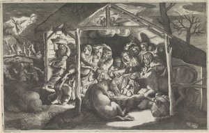 Aanbidding door de herders door Giulio Bonasone