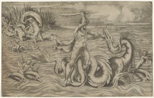 Hercules worstelt met Acheloüs door Giulio Bonasone