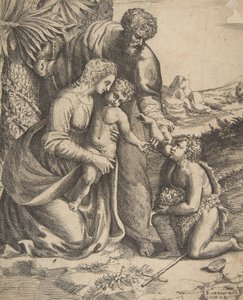 Heilige Familie met Sint Jan de Doper die rechts knielt, 1531-76