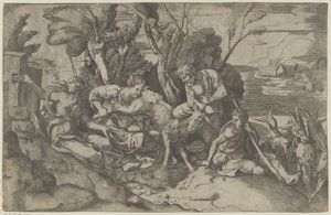 Jupiter gezoogd door de geit Amalthea door Giulio Bonasone