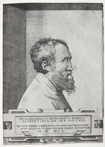 Portret van Michelangelo in profiel naar rechts