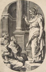 Sint Paulus prediking, een ovaal compositie door Giulio Bonasone