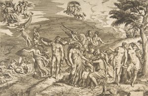 Het Oordeel van Paris, ca. 1550-1560 door Giulio Bonasone