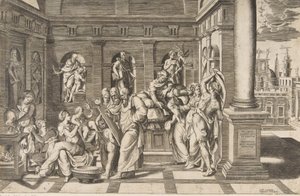De geboorte van Sint Johannes de Doper in een klassiek gebouw