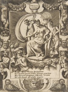 De triomf van Juno die in een wagen zit, binnen een uitgebreide lijst, uit de serie, 1531-76 door Giulio Bonasone