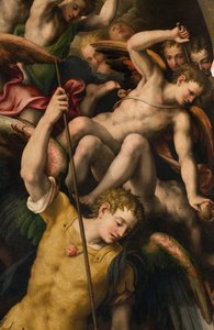 Noord Transept, Altaar van St. Michaël de Aartsengel, Aartsengel Michaël doodt het kwaad, Giulio Campi 1566, Detail