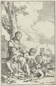 Heilige Familie met de jonge Johannes de Doper door Giulio Carpioni (I)