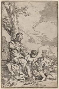 De Maagd en het Kind met Sint Jan de Doper door Giulio Carpioni