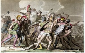 Gevecht om het lijk van Patroclus (Trojaanse Oorlog) - in "Het Oude en Moderne Kostuum" door Ferrario, ed. Milaan door Giulio Ferrario