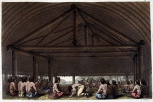 Op het eiland van Vrienden (Tonga), Koning Pulaho drinkt de Kava - in "The Old and Modern Costume" door Dr. Jules Ferrario, ed. Milaan