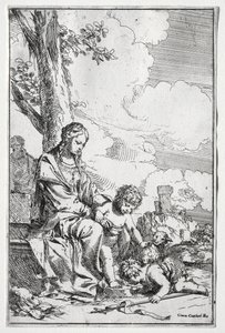 Heilige Familie met de jonge St. Johannes door Giulio I Carpioni