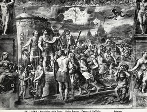 Constantijns Visioen van het Kruis, uit de Sala di Costantino, Raphael Kamers door Giulio Romano
