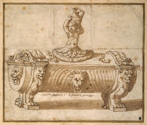 Ontwerp voor een suikergoeddoos door Giulio Romano