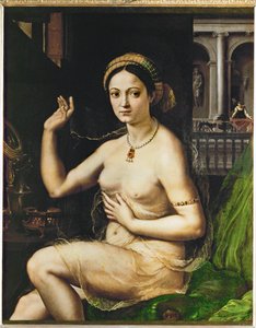 Dame op haar toilet (schilderij op doek) door Giulio Romano