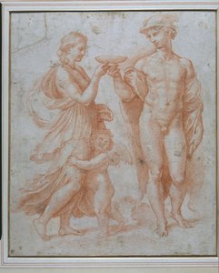 Mercurius biedt de Beker van Onsterfelijkheid aan Psyche aan door Giulio Romano
