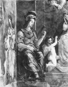Voorzichtigheid naast Paus Damasus I (c.304-384) (detail) door Giulio Romano