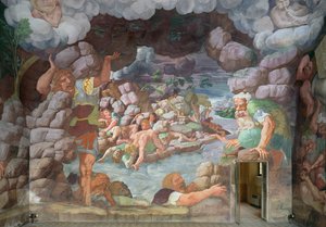 Sala dei Giganti, detail van de vernietiging van de reuzen door Jupiters bliksems (detail)