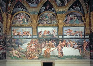 Het Rustieke Banket ter Viering van het Huwelijk van Cupido en Psyche, met de Drie Lunetten erboven die een van Psyche