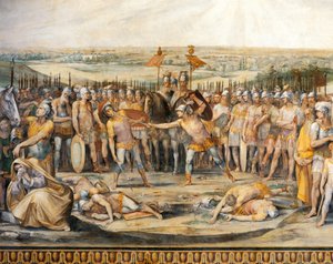 Gevecht tussen Horatii en Curiatii, door Giuseppe Cesari, fresco, Hal van Horatii en Curiatii, Conservatorenpaleis, Rome, Romeins Koninkrijk, Italië