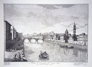 Uitzicht op een deel van de rivier de Arno door Giuseppe (after) Zocchi