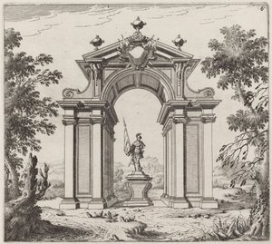 Triomfboog in een landschap door Giuseppe Antonio Landi