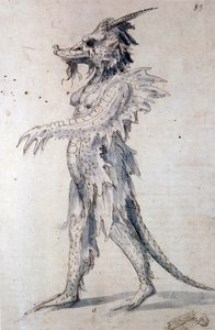 Kostuumontwerp voor een kostuum voor een draak door Giuseppe Arcimboldi