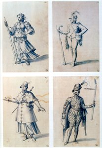Kostuumontwerpen voor allegorische personages, 16e eeuw door Giuseppe Arcimboldi