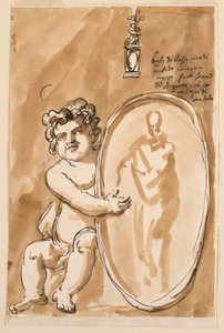 Zittende putto met medaillon door Giuseppe Barberi