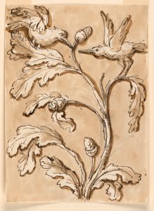 Twee Vogels in Bladgroen met Zaaddozen door Giuseppe Barberi