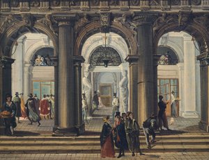 Ingang van de Marciana Bibliotheek in Venetië door Giuseppe Bernardino Bison