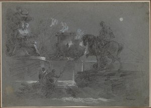 Monumentale Sculptuur in een Park bij Maanlicht