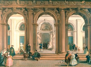 De ingang van de Biblioteca Marciana, de Piazzetta, Venetië door Giuseppe Bernardino Bison