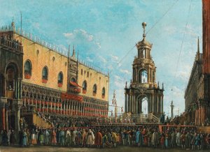 Het Giovedì Grasso Festival voor het Dogenpaleis in Venetië, 1830s