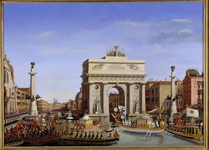 Bezoek van Napoleon I aan Venetië van 28 november tot 8 december 1807: binnenkomst van de keizer in gondel op het Canal Grande