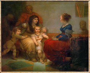 Cornelie, mere des Gracques - Cornelia, moeder van de Gracchi met haar zonen Tiberius en Gaius, en haar dochter Sempronia ... door Giuseppe Cades