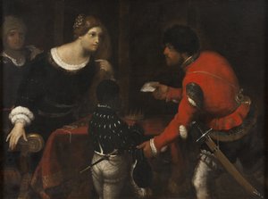 Caterina Cornaro, Koningin van Cyprus, ontvangt een brief van de Raad