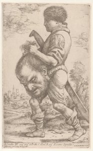 David draagt het hoofd van Goliath, dat hij bij het haar vasthoudt