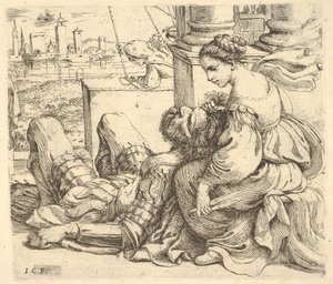 Delilah houdt Samsons haar en een schaar vast door Giuseppe Caletti