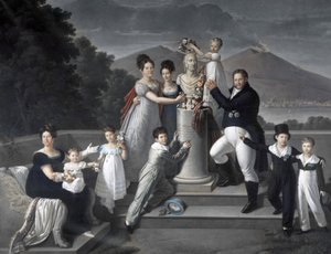 (Familie van koning Francesco I van de Twee Siciliën). Van links naar rechts: Maria Isabella di Borbone-Spanje (tweede vrouw van Francesco I), Maria Carolina Ferdinanda, Maria Antonietta Groothertogin van Toscane, Luisa Carlotta, Maria Cristina Koningin va door Giuseppe Cammarano