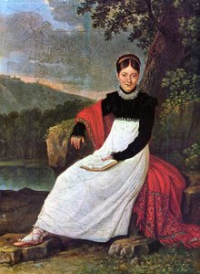 Koningin Caroline (Bonaparte) van Napels in het traditionele kostuum van een Napolitaanse boer.