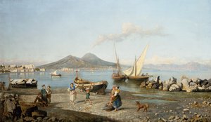 Een uitzicht op de baai van Napels door Giuseppe Carelli