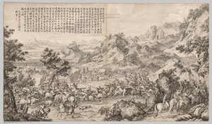 Aanval op het kamp bij Gatan Ola: uit Slagscènes van het Neerslaan van Opstanden..., ca. 1765-1774