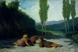 Kinderen die spelen aan de oever van een rivier