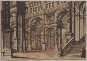 Monumentale gewelfde hal met trap door Giuseppe Galli Bibiena
