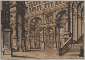 Monumentale Gewelfde Hal met Trap door Giuseppe Galli Bibiena